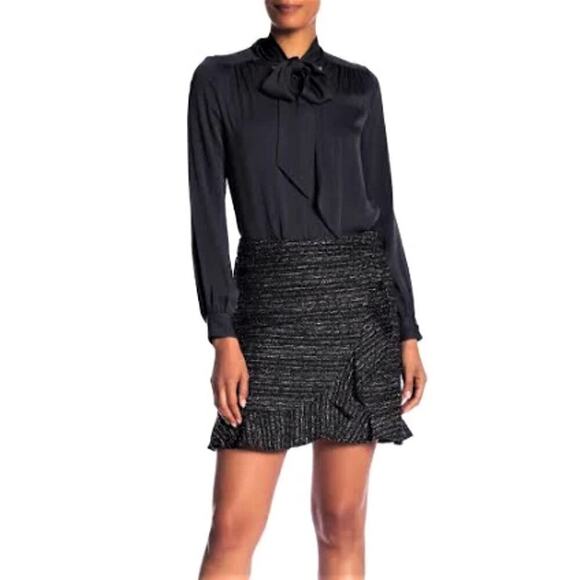 New! Nanette Lepore Ruffle Trim Metallic Tweed Boucle Mini Skirt - Picture 1 of 9